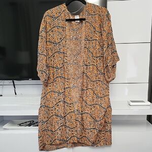 Orange and Teal Blue Patterned Kimono